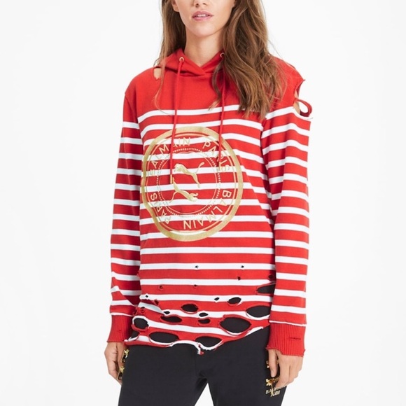 Balmain X Puma Red Distressed Hoodie - Picture 1 of 8